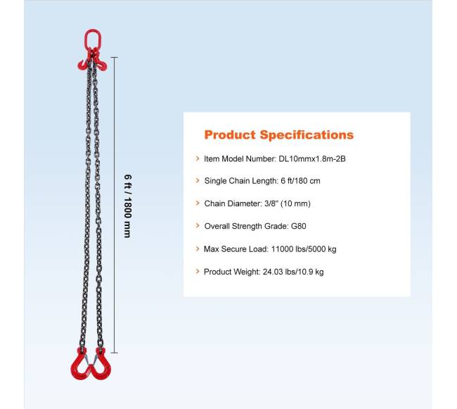 G80 dvikojė grandinė su kabliais 180 cm6