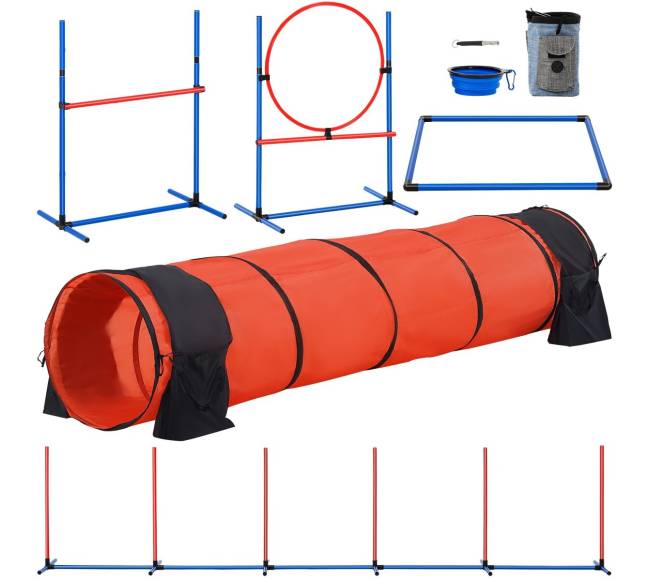 Šunų vikrumo treniruoklių komplektas su ilgu tuneliu0