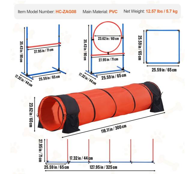 Šunų vikrumo treniruoklių komplektas su ilgu tuneliu6