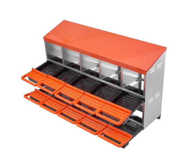 Dešimties skyrių vištų dėžė su nuolydžiu0