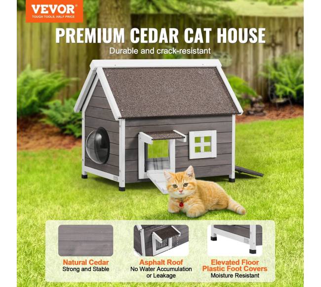 Medinis lauko kačių namelis su stogu ir langu1