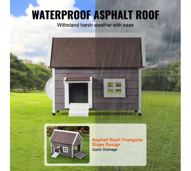 Medinis lauko kačių namelis su stogu ir langu2