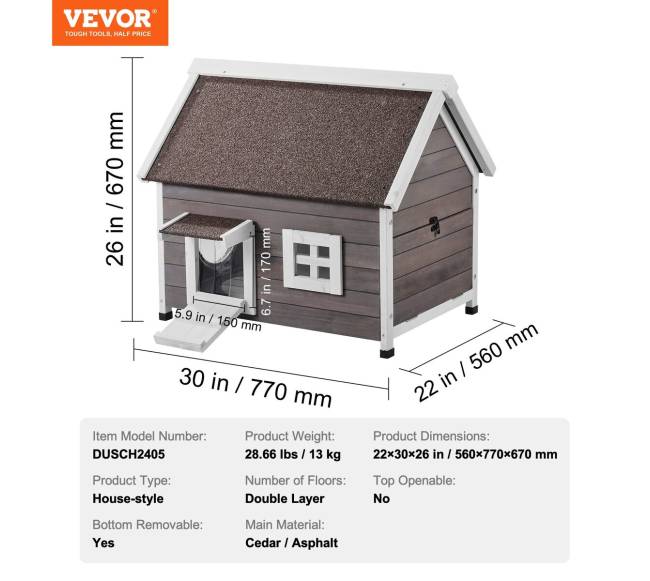 Medinis lauko kačių namelis su stogu ir langu6
