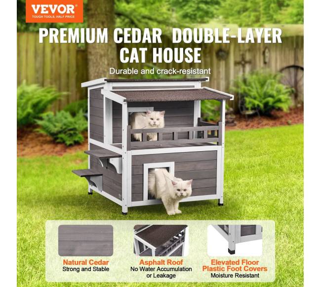 Lauko katės namelis su balkonu ir stogu1