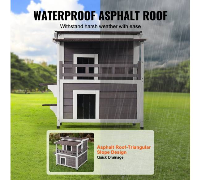 Lauko katės namelis su balkonu ir stogu2