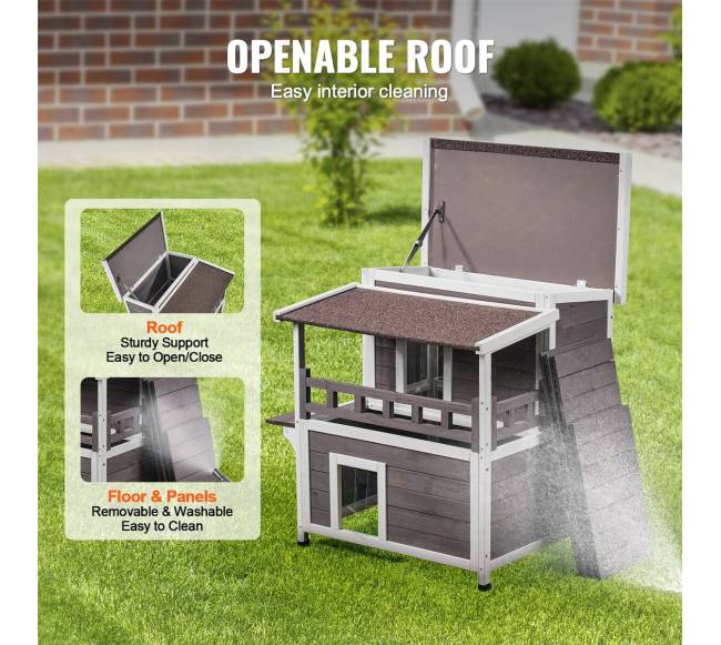 Lauko katės namelis su balkonu ir stogu3