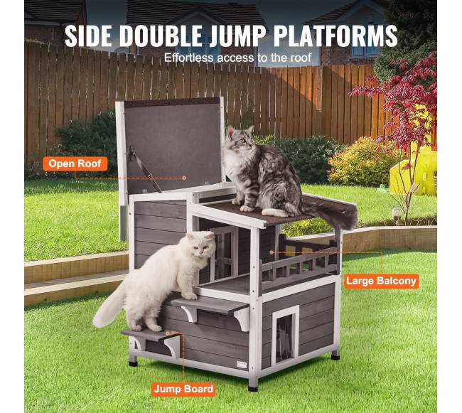 Lauko katės namelis su balkonu ir stogu4