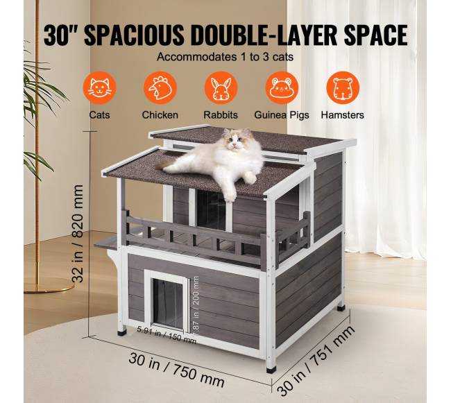 Lauko katės namelis su balkonu ir stogu5