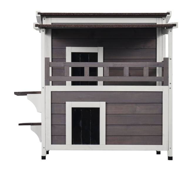 Lauko katės namelis su balkonu ir stogu8