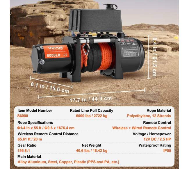 Elektrinė gervė sunkvežimiui su sintetiniu lynu ir nuotoliniu valdymu6