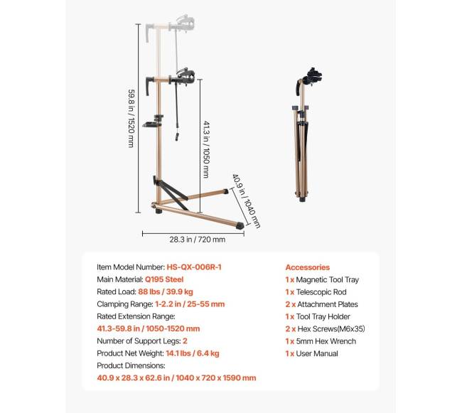 Dviračių taisymo stovas su įrankių dėklu6