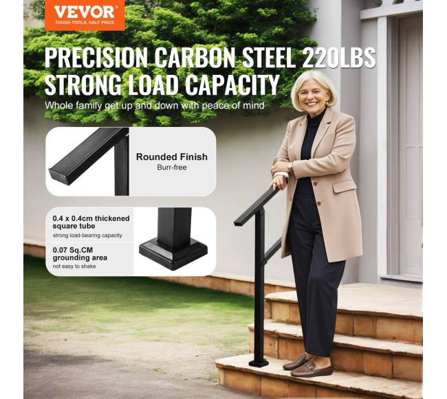 Lauko turėklai 2-3 laiptams juoda plieninė sija1