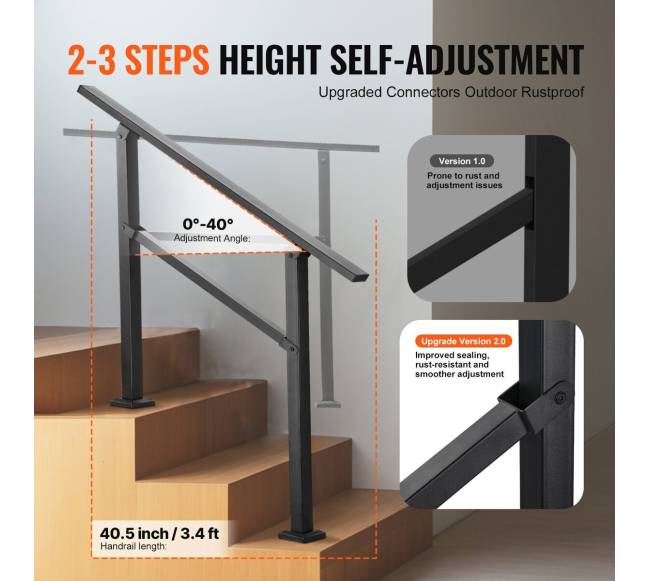 Lauko turėklai 2-3 laiptams juoda plieninė sija2