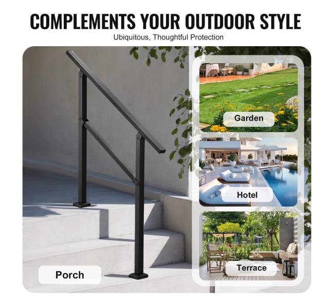 Lauko turėklai 2-3 laiptams juoda plieninė sija5