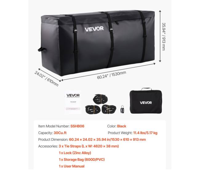 Automobilio krovinių maišas, 153x61x91 cm6