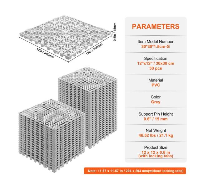 Modulinės sujungiamojo tipo grindų plytelės, 50 vnt., pilka6