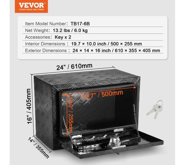 Aliumininė dėžė po sunkvežimio dugnu 61 x 35 x 40 cm6