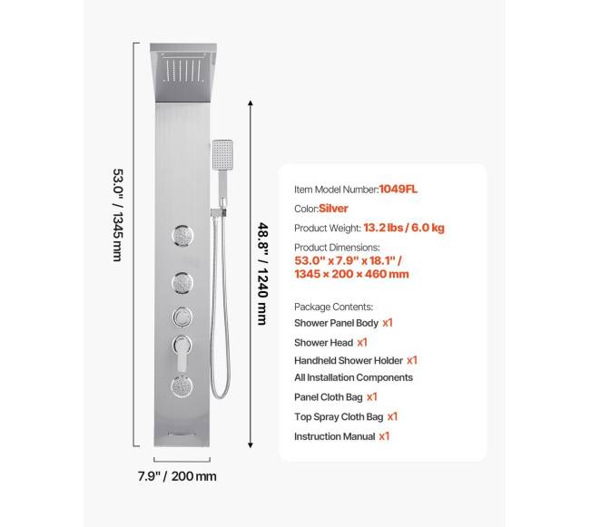 Dušo panelės sistema su masažo purkštukais6