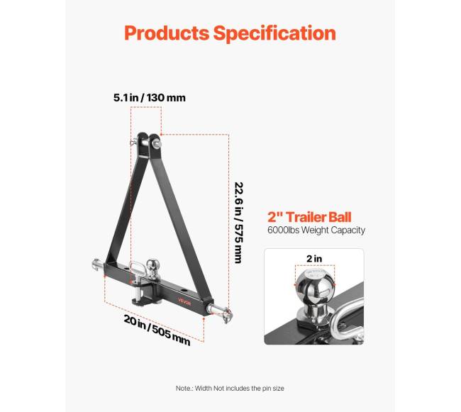 Trijų taškų 5 cm prikabinimo adapteris 2721 kg talpos2