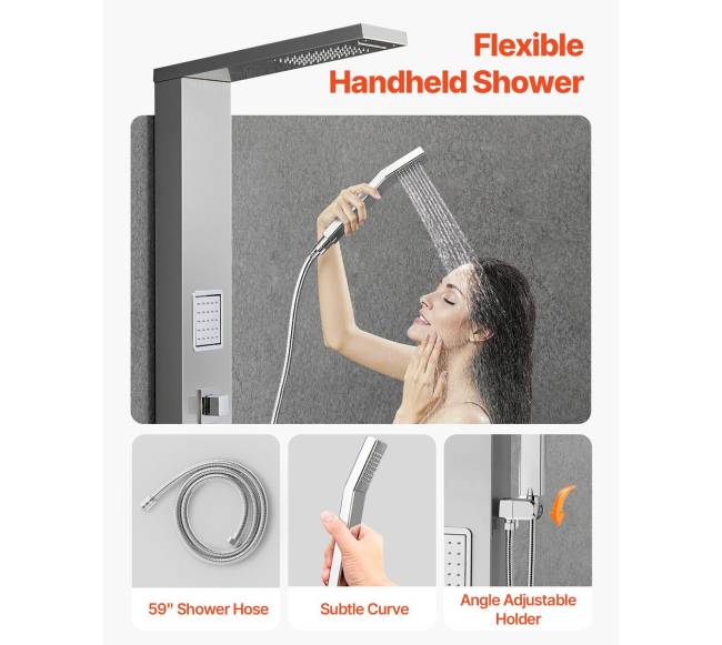 Dušo panelės sistema su lietaus galvučių masažu3