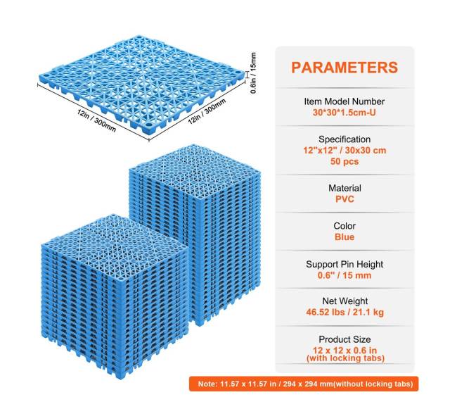Į žemę įleidžiamos kilimėlių plytelės, 50 vnt., 30x30 cm, mėlynos6