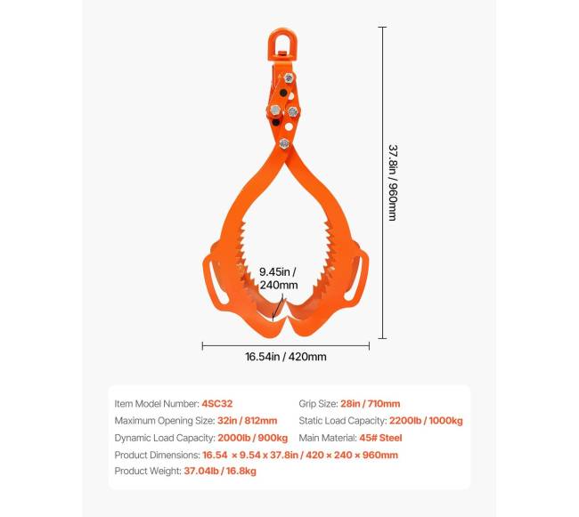 81 cm rąstų kėlimo žnyplės su keturiais nagais6