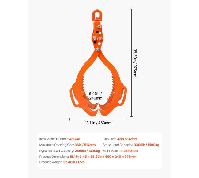 91 cm keturių nagų rąstų žnyplės iš plieno6