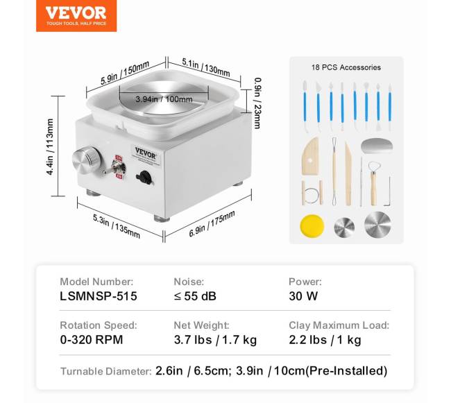 Mažas elektrinis keraminis žiedimo ratas 0-320 aps.min6
