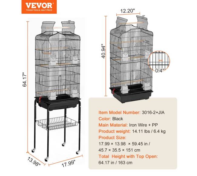 Didelis paukščių narvas su ratukais 163 cm aukščio6