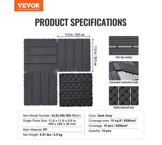 Terasos plytelės 30 x 30 cm, 10 vnt, tamsiai pilkos6