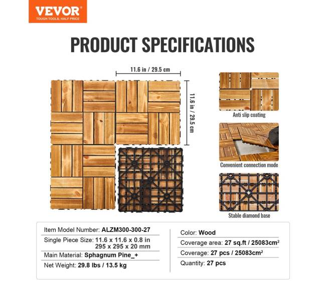 Sujungiamos medinės terasinės plytelės, 27 vnt.6