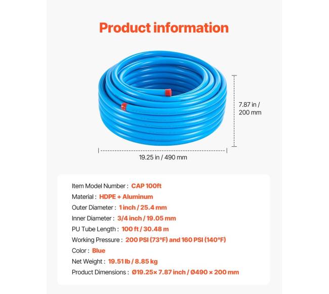 oro kompresoriaus vamzdžių rinkinys 34 x 100FT mėlynas6