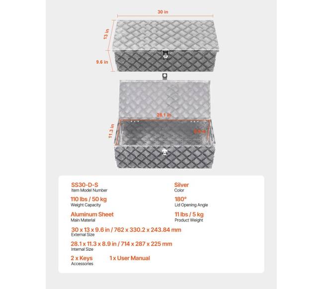 Aliuminė įrankių dėžė automobiliui 76 cm sidabrinė6