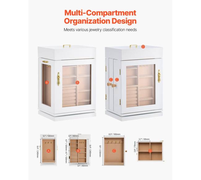 Juvelyrinių dirbinių dėžutė su pasukama sistema ir kabliukais1