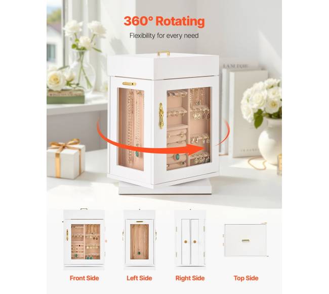 Juvelyrinių dirbinių dėžutė su pasukama sistema ir kabliukais2