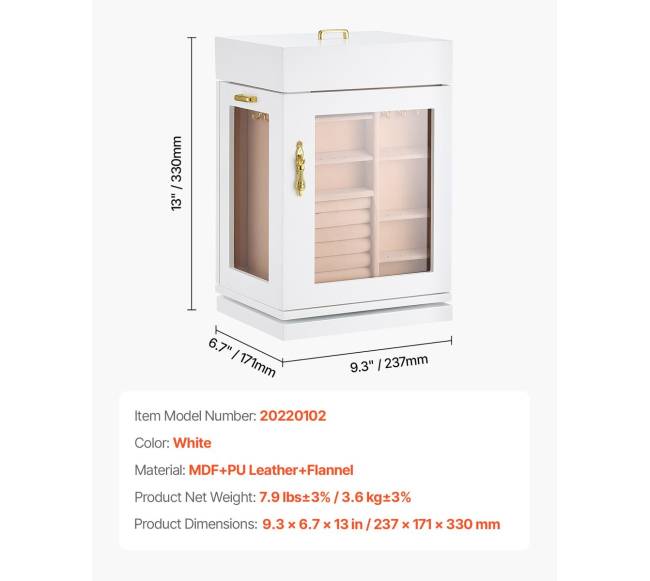 Juvelyrinių dirbinių dėžutė su pasukama sistema ir kabliukais6