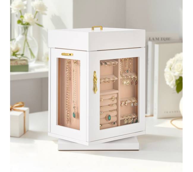 Juvelyrinių dirbinių dėžutė su pasukama sistema ir kabliukais7