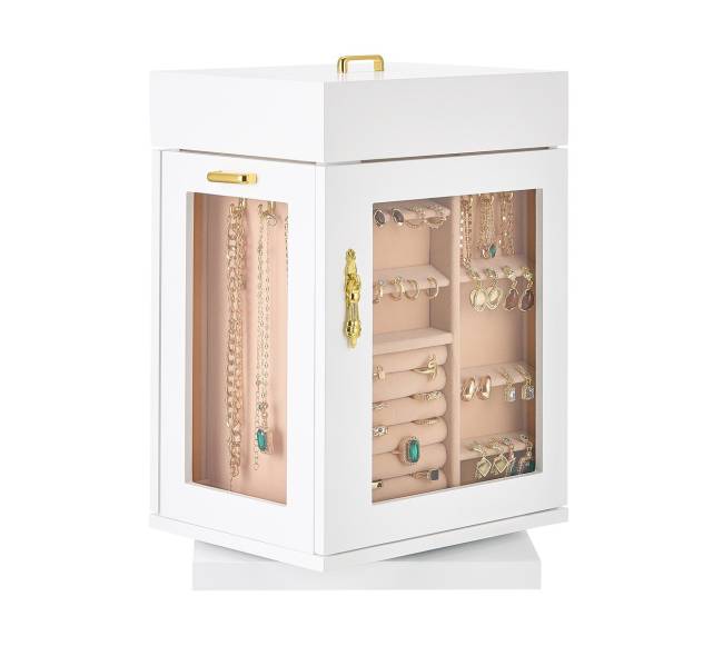 Juvelyrinių dirbinių dėžutė su pasukama sistema ir kabliukais9