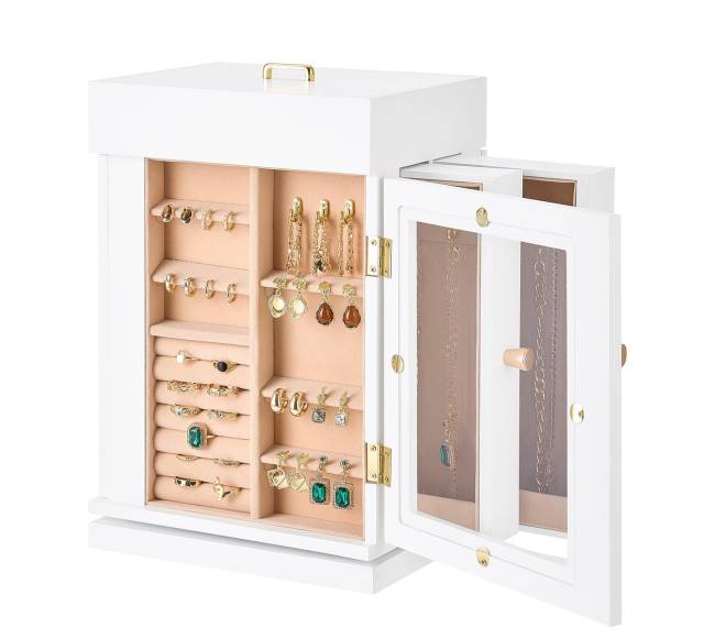 Juvelyrinių dirbinių dėžutė su pasukama sistema ir kabliukais10