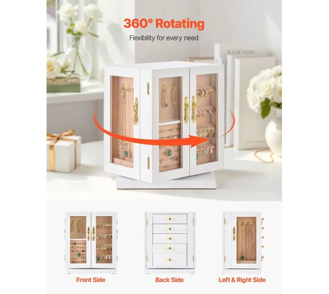 Papuošalų dėžutė su 5 stalčiais balta2