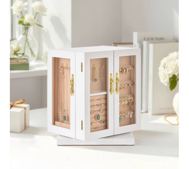 Papuošalų dėžutė su 5 stalčiais balta7