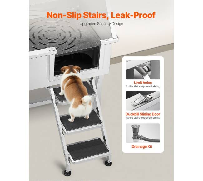 Nerūdijančio plieno šunų vonelė su laiptais ir dušo galvute2