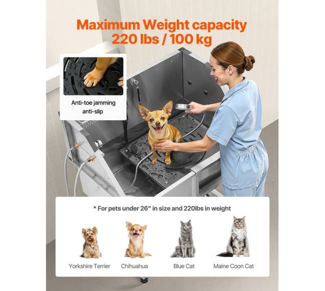 Nerūdijančio plieno šunų vonelė su laiptais ir dušo galvute3