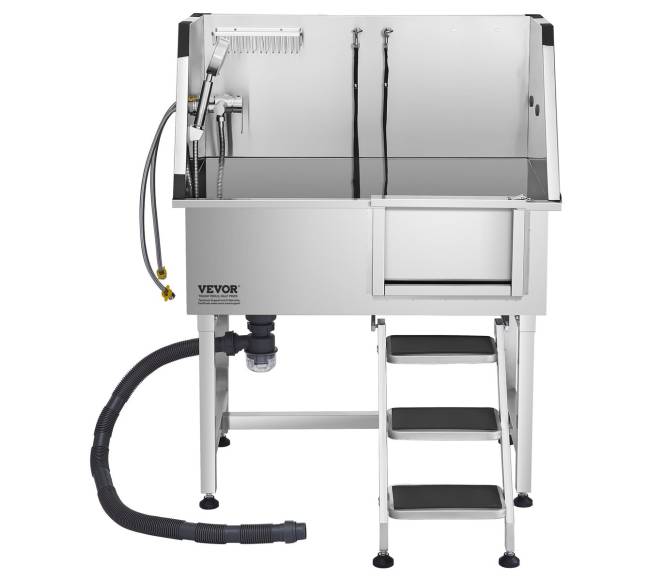 Nerūdijančio plieno šunų vonelė su laiptais ir dušo galvute8