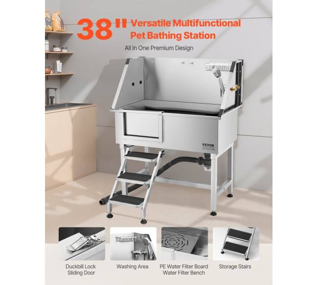 Šunų vonia iš nerūdijančio plieno su laiptais1