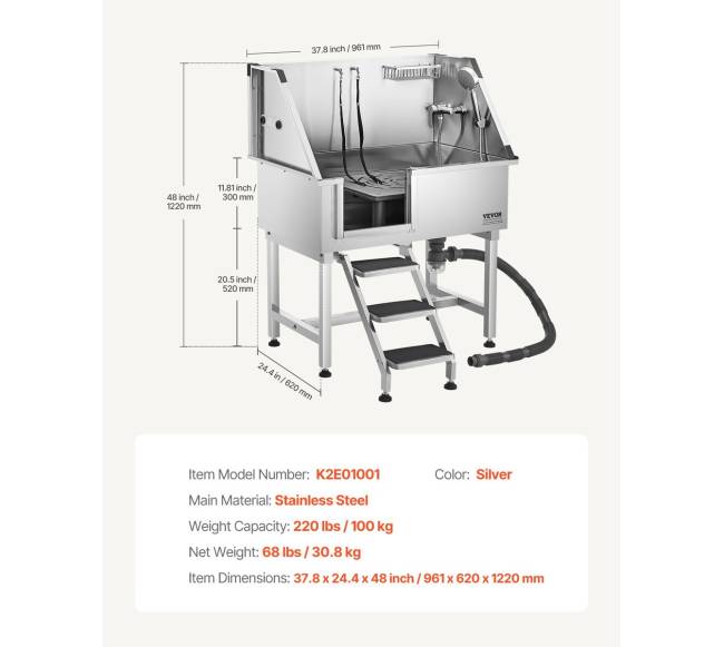 Šunų vonia iš nerūdijančio plieno su laiptais6