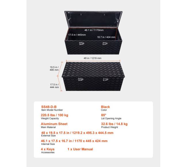 1219x495x444 mm aliumininė įrankių dėžė6