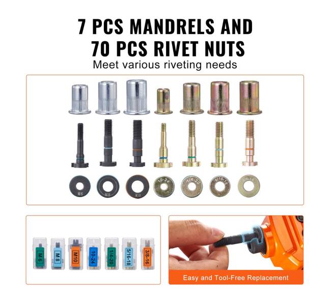 Rievių įrankis su 7 antgaliais ir kniedėmis3