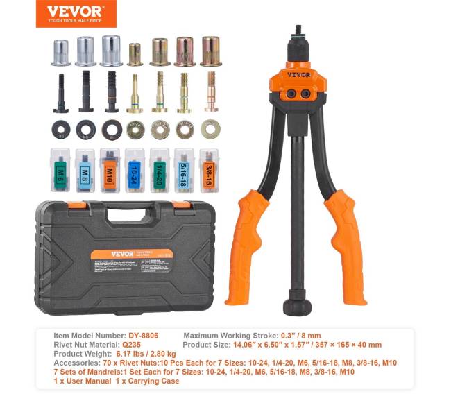 Rievių įrankis su 7 antgaliais ir kniedėmis6