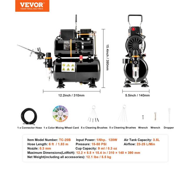 Aerografų rinkinys su dviem ventiliatoriais ir rezervuaru6